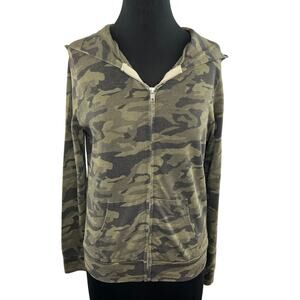MONROW Green Camo Poly Cotton Blend Full-Zip Hoodie Sweater Jacket Camouflage M